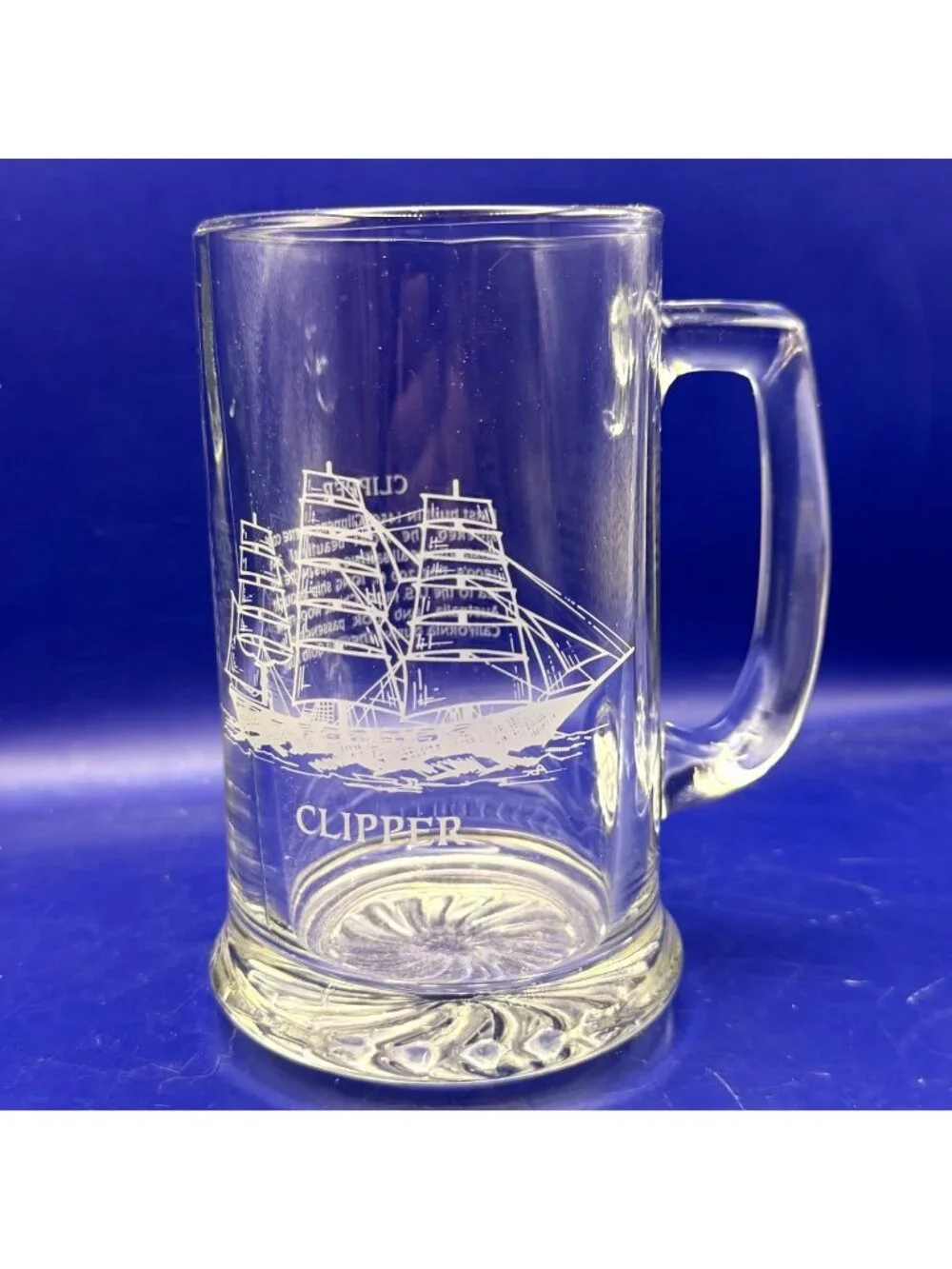 Vintage Clipper Sailing Ship Glass Beer Stein Tankard Mug Nautical History 5.5